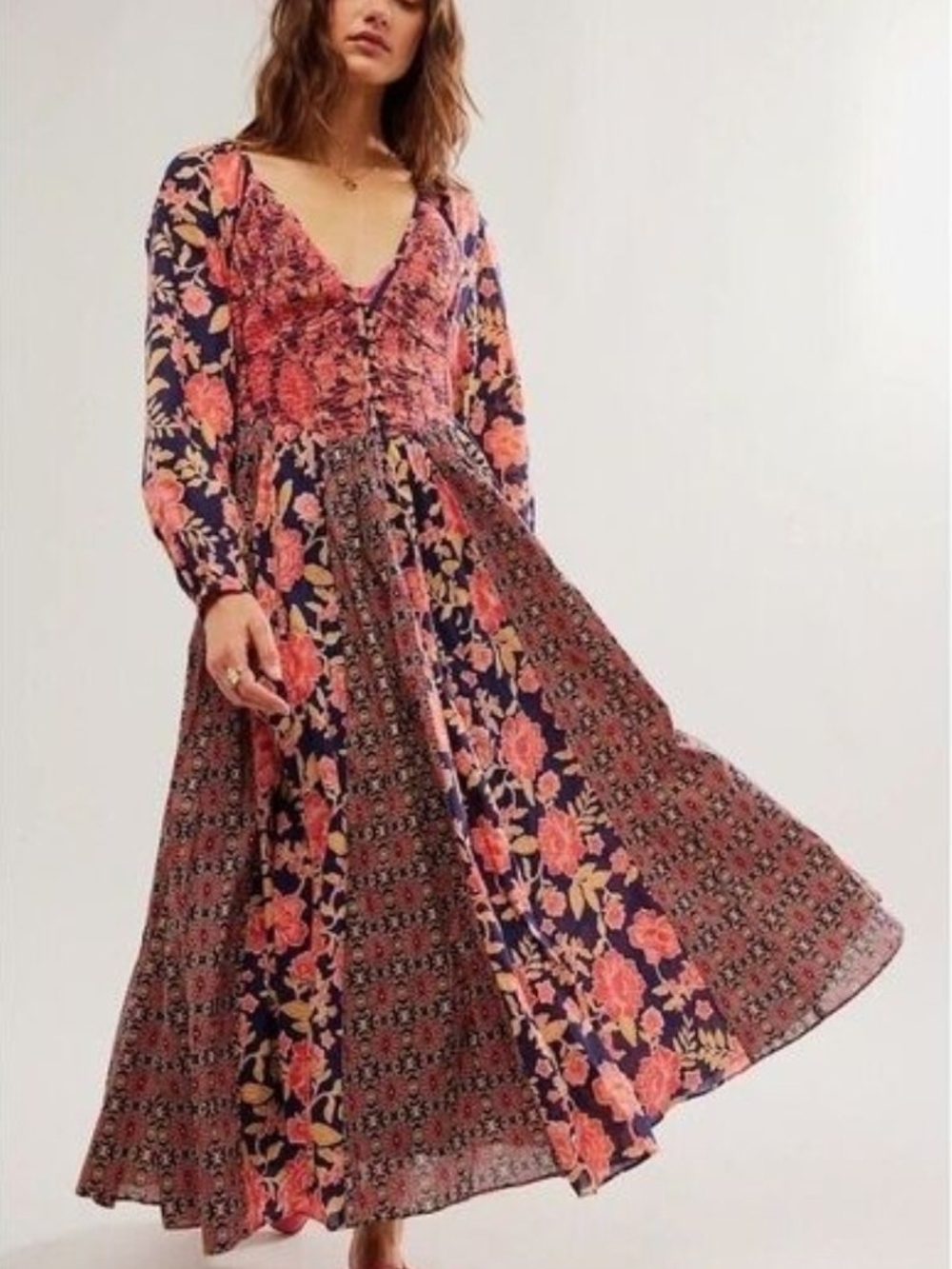 Free People A New Way Maxi Dress Navy Floral Boho XS